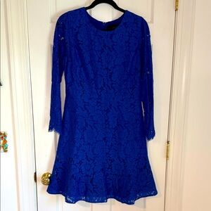 J. Crew Women's Long Sleeve Lace Mini Dress Flounce Ruffle Cobalt Blue 10